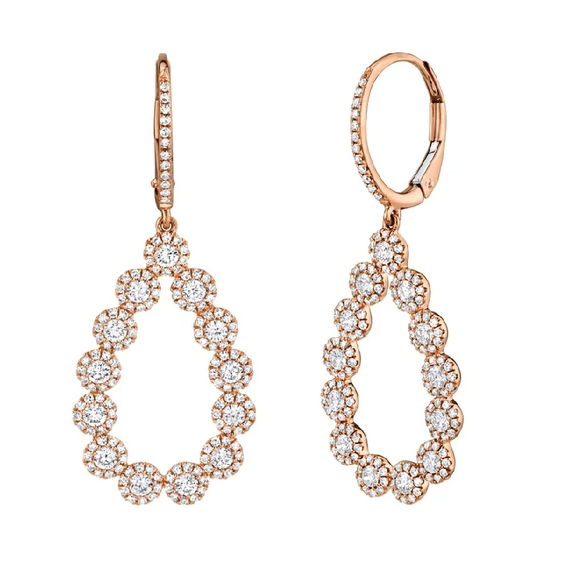 Holiday Hoop Earrings-Rose Gold Stud Earrings-14KT Gold 1.64 CTW Diamond Round Halo Pear Shape Drop Earrings