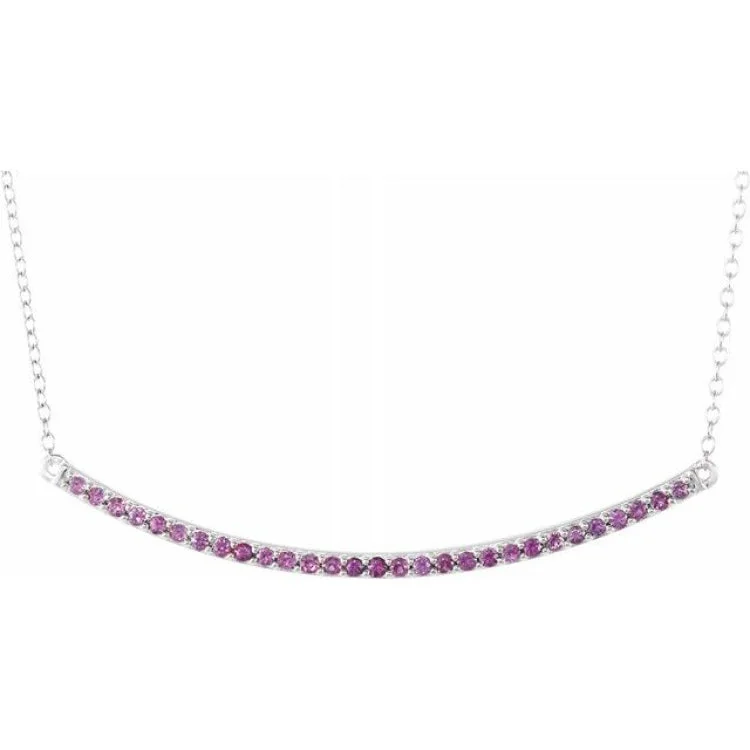 Heart Shaped Necklaces-14K White Natural Pink Sapphire Bar 16-18" Necklace