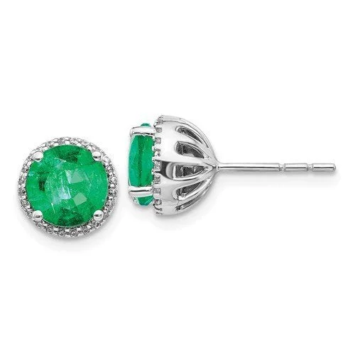 Ethereal Earrings-Pearl Earrings for Weddings-14KT WHITE GOLD 2.20 CTW EMERALD & .14 CTW DIAMOND HALO EARRINGS