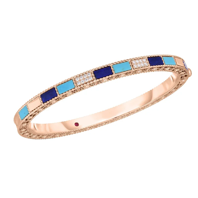 AffordableBracelets-Art Deco Bangle in Lapis, Turquoise, & Diamond