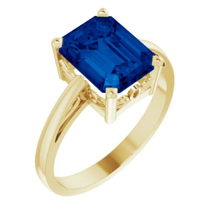 MemoryRings-14K Yellow Lab-Grown Blue Sapphire Scroll SettingÂ® Ring