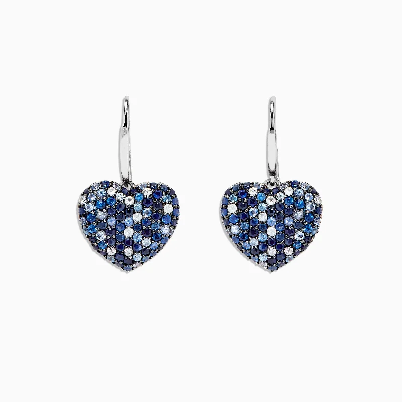 Ethereal Earrings-Long Stud Earrings-925 Splash Sapphire Heart Earrings