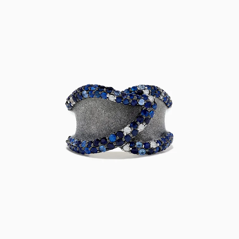 GalaxyRings-Splash Sterling Silver Blue and White Sapphire Ring, 1.79 TCW