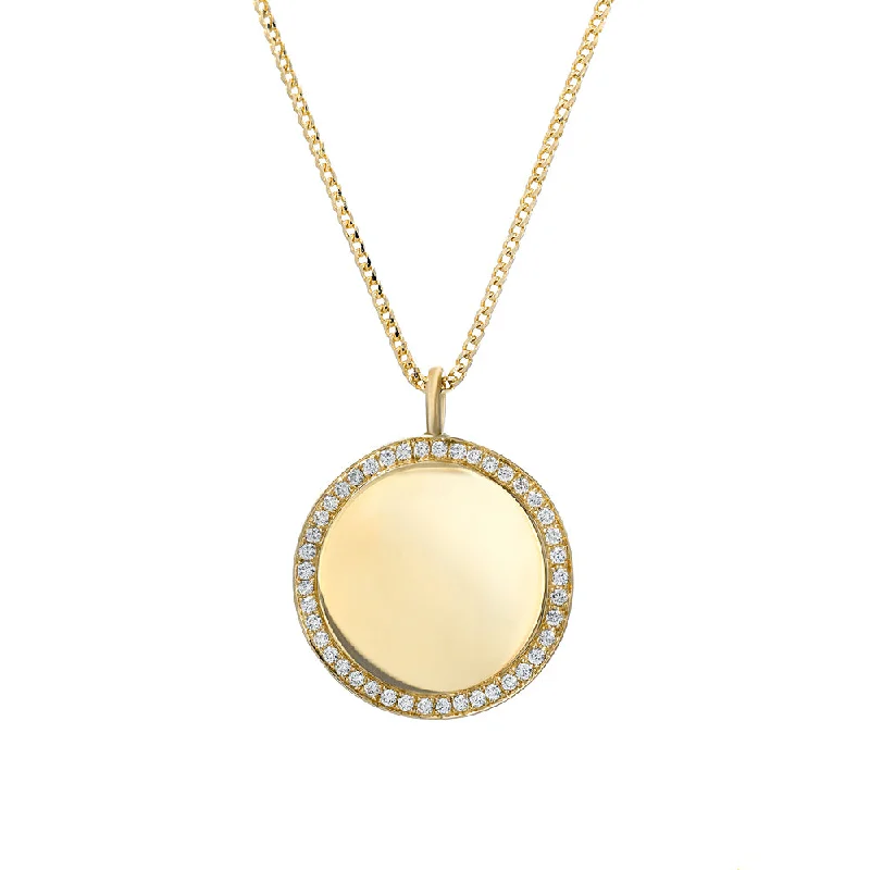 Sterling Silver Necklaces for Women-Engravable Disc With Diamonds