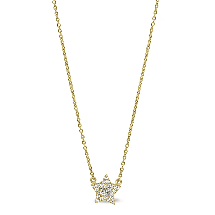 Romantic Heart Necklaces-Gold Finish Sterling Silver Micropave Star Necklace with Simulated Diamonds on 16"-18" Adjustable Chain