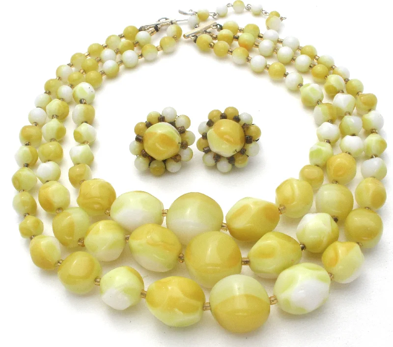 Simple Gold Chains for Men-Light Green & Yellow Bead Necklace Set