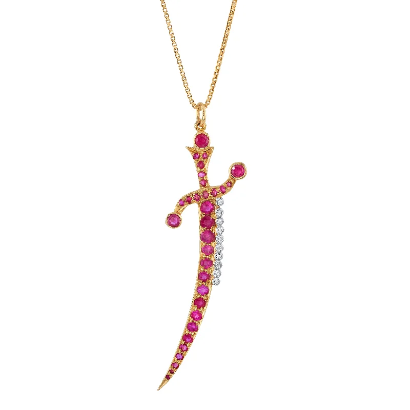 Chunky Necklaces for Casual Outfits-Ruby Diamond Dagger Necklace