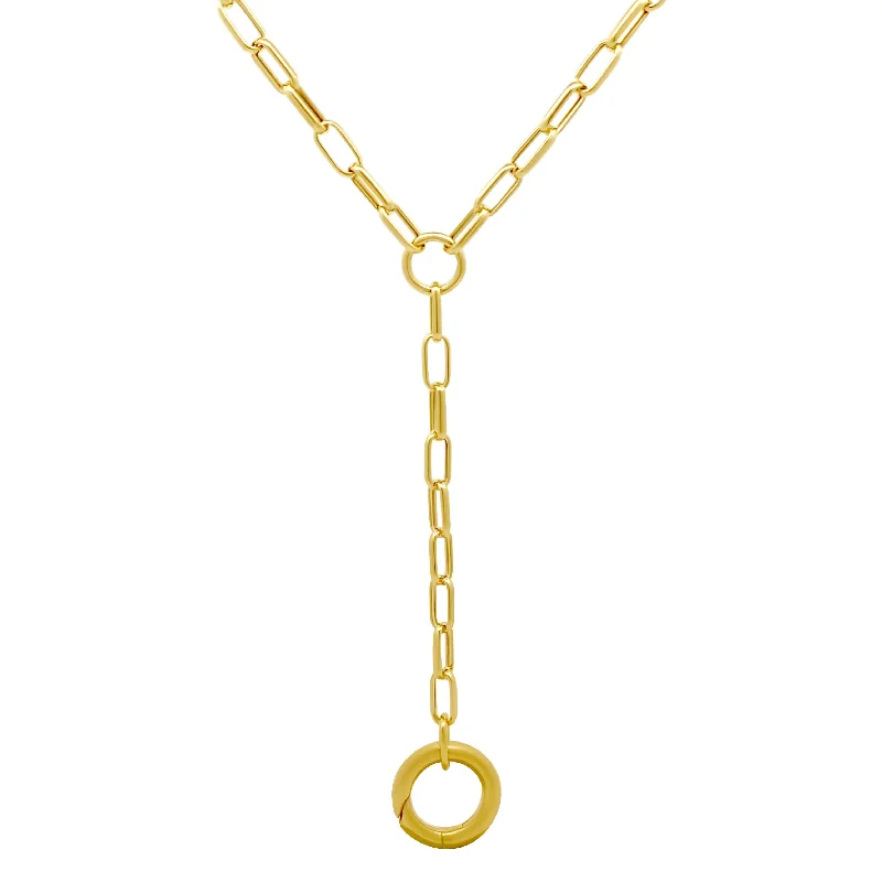 Stylish Pearl Necklaces-Gold Oval Link Lariat Necklace