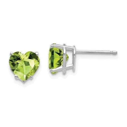 Unique Stud Earrings-Luxury Earrings-14KT WHITE GOLD 2.80 CTW HEART PERIDOT EARRINGS