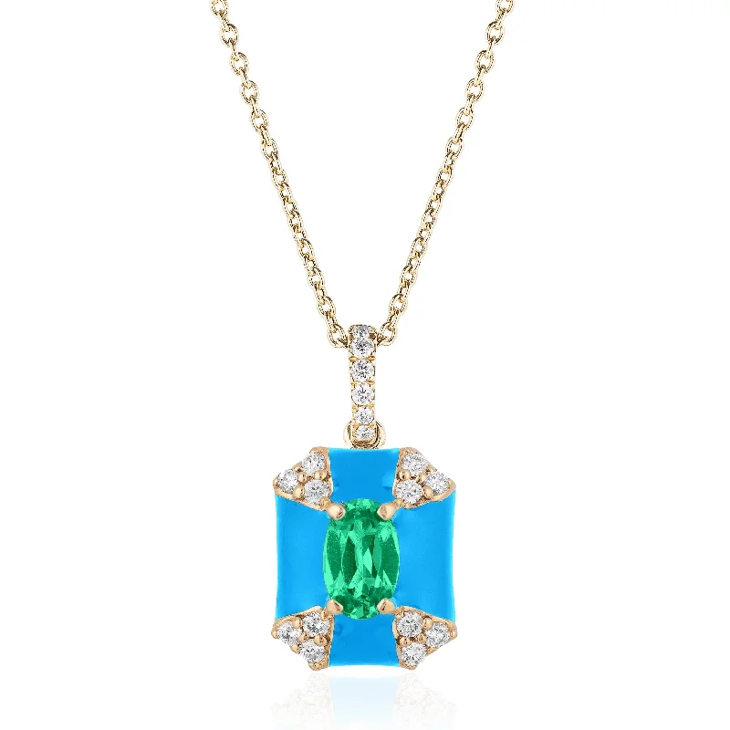 Personalized Jewelry Necklaces-Octagon Emerald Pendant Necklace with Diamonds