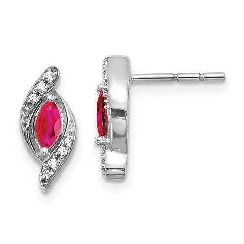 Luxury Stud Earrings-Golden Drop Earrings-14KT WHITE GOLD DIAMOND AND RUBY EARRINGS