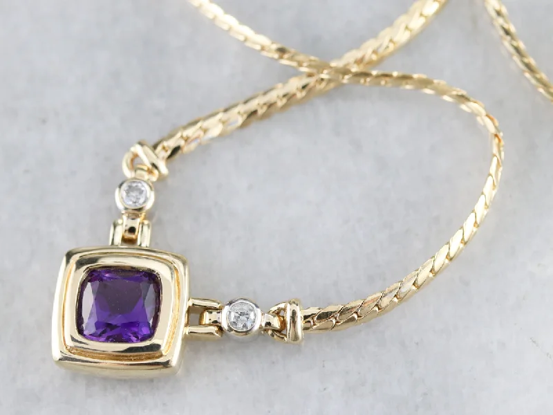 Personalized Couple Necklaces-Modernist Amethyst and Diamond Necklace