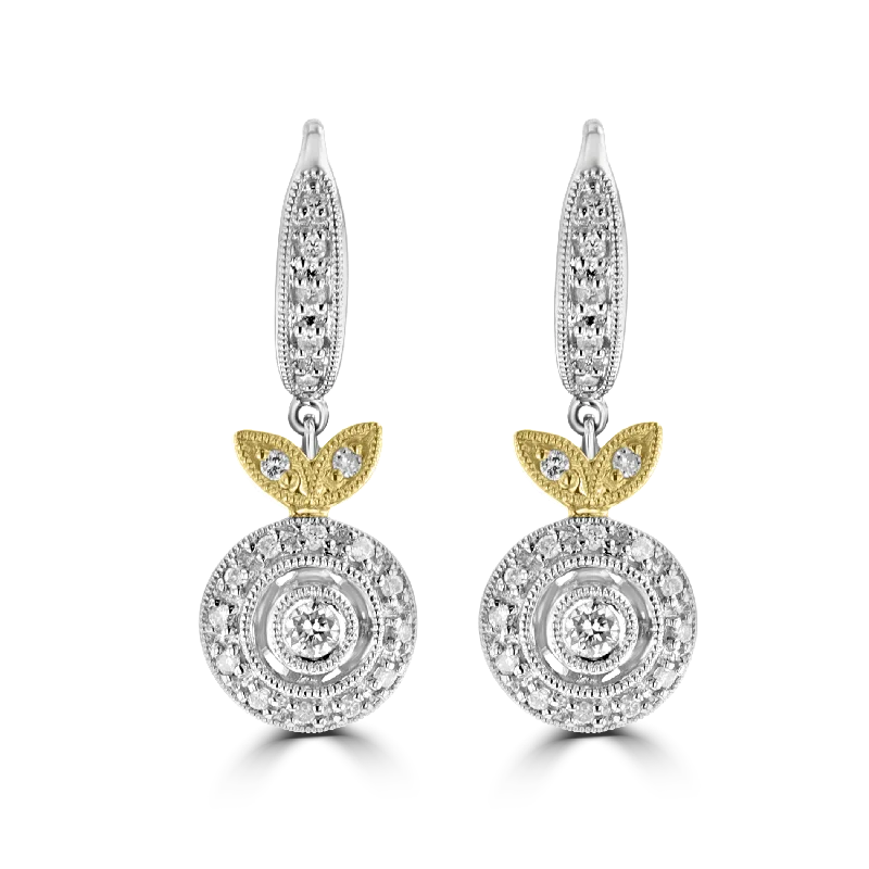 Round Earrings-High Fashion Earrings-18K WHITE AND ROSE GOLD 0.23 CTW DIAMOND HALO DROP EARRINGS