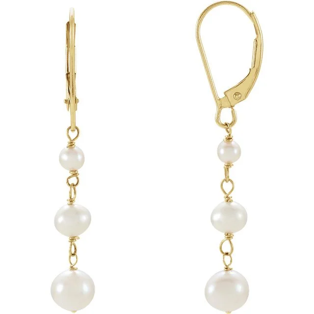 Simple Drop Earrings-Jewel Stud Earrings-14KT YELLOW GOLD FRESHWATER CULTURED PEARL EARRINGS