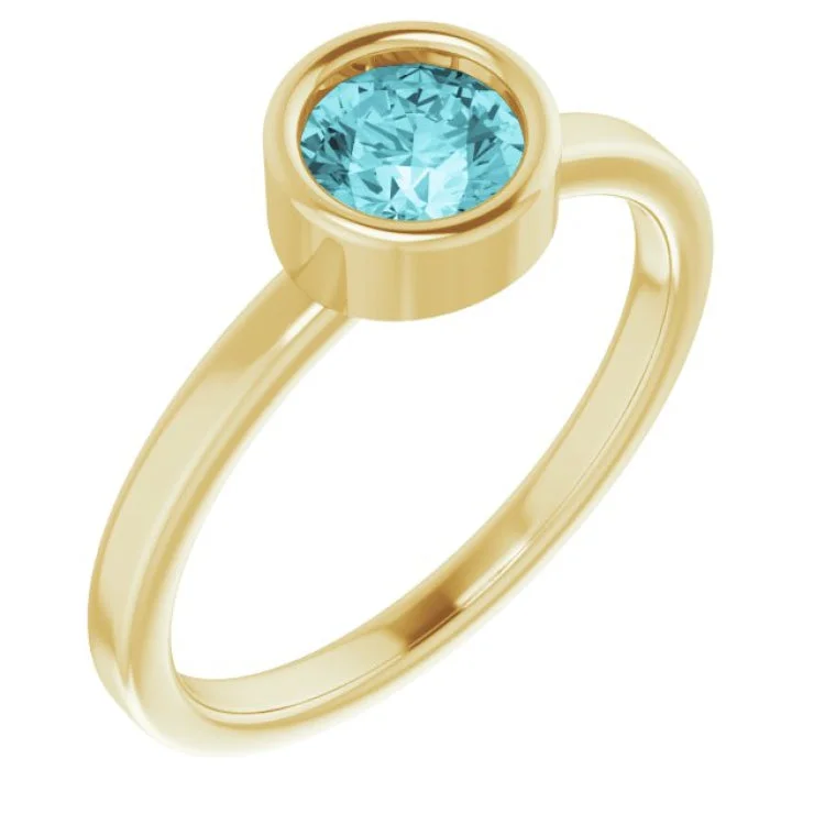 ChannelSetRings-14K Yellow 5.5 mm Natural Blue Zircon Ring