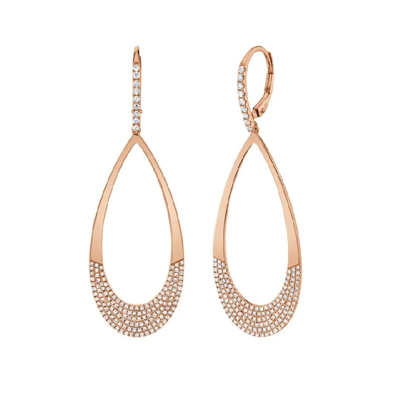 Dangle Earrings-Classic Gold Earrings-14KT GOLD 0.88 CTW DIAMOND PAVE PEAR DROP LEVERBACK EARRINGS