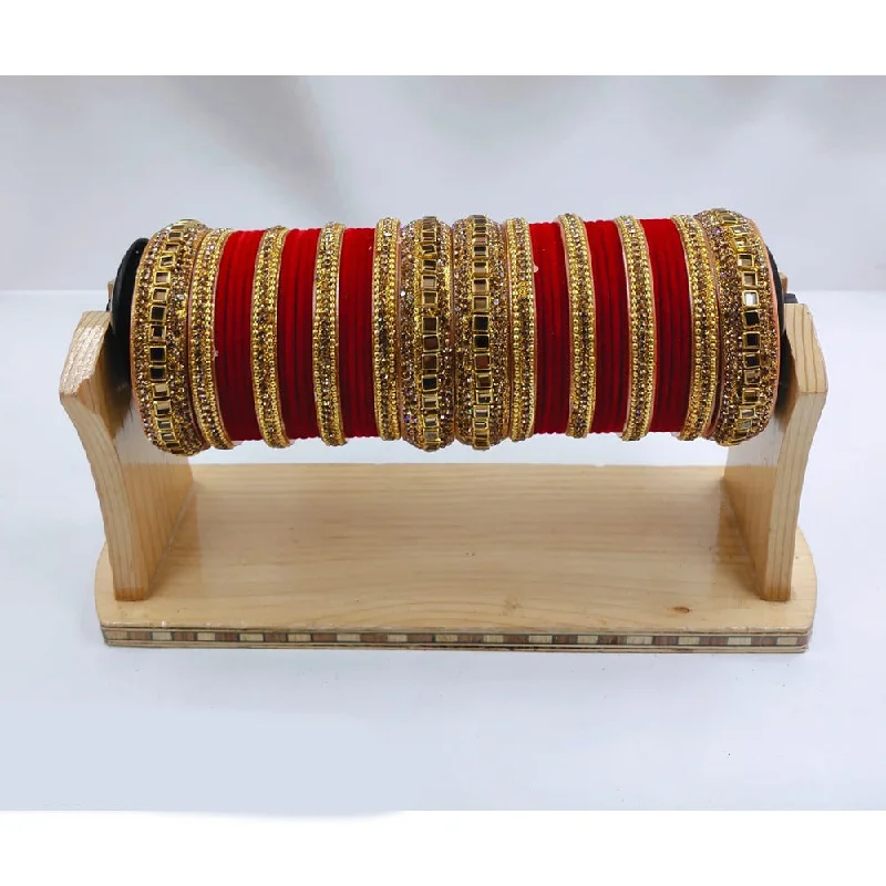 Light Bangles For Comfort Wear-Akruti Collection Gold Plated Velvet Bangles Set