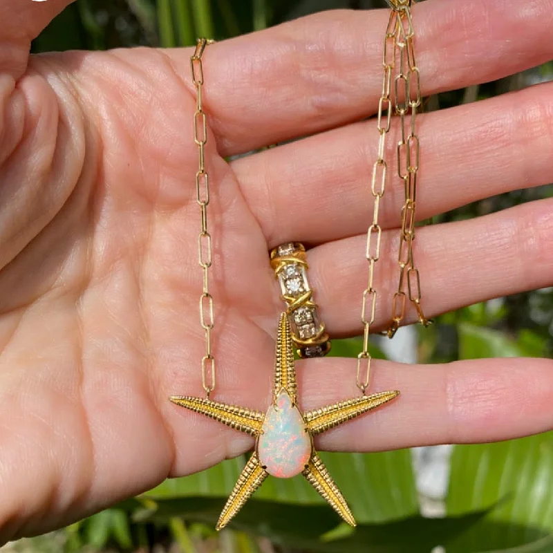 Sparkly Necklaces for Parties-Opal Starfish Necklace