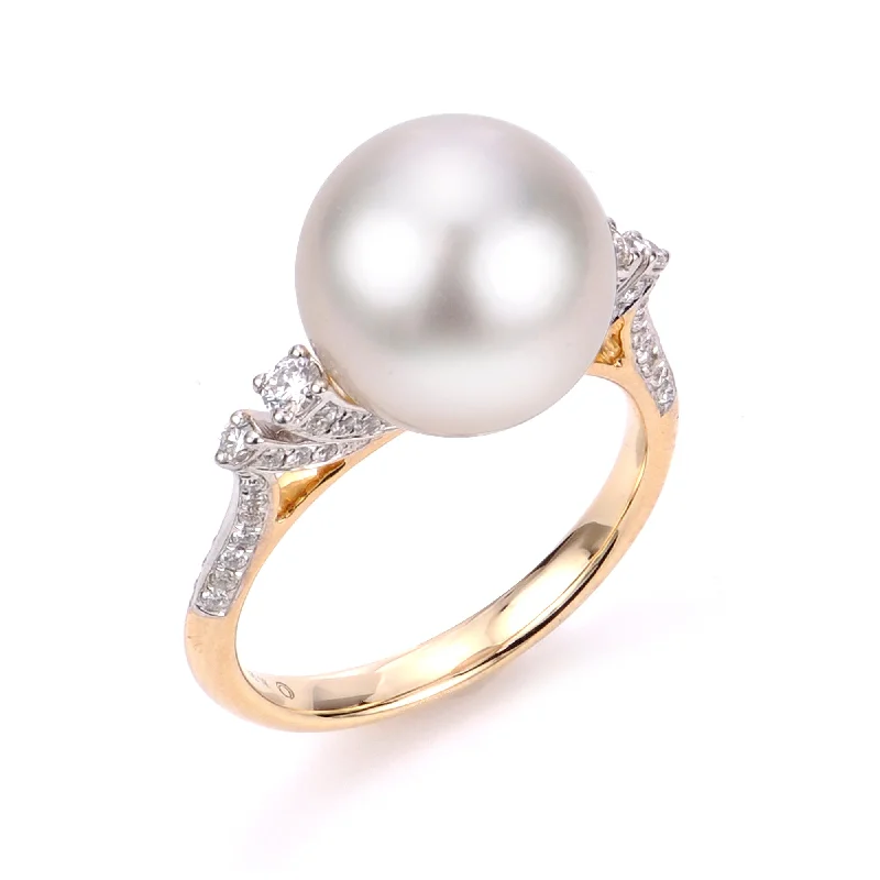 RubyRings-14KT Yellow Gold White South Sea Pearl Ring