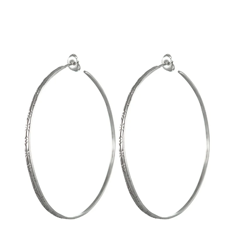 Iridescent Earrings-Hoop Earrings for Women-Sterling Silver Extra Large Engraved Hoop Earrings