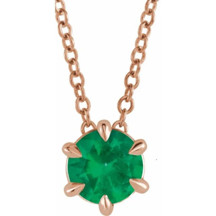 Vintage Necklaces for Sale-14K Rose 4 mm Lab-Grown Emerald Solitaire 16-18" Necklace