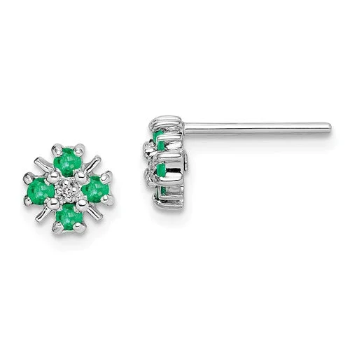 Men’s Gold Earrings-Holiday Earrings-Sterling Silver Genuine Emerald And Diamond Post Earrings