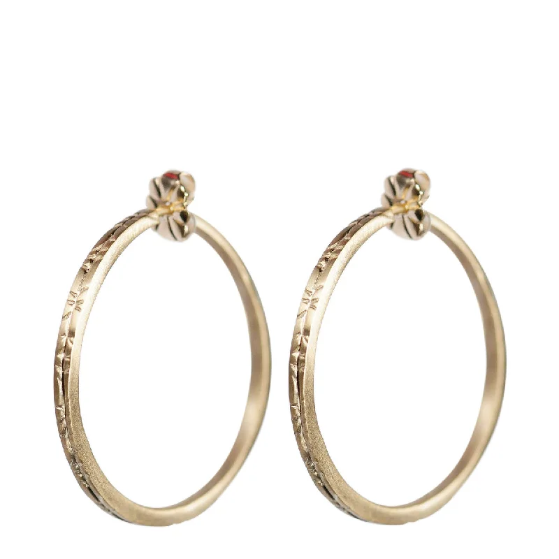 Oval Earrings-Pretty Earrings-10K Gold Medium Engraved Endless Hoop Earrings