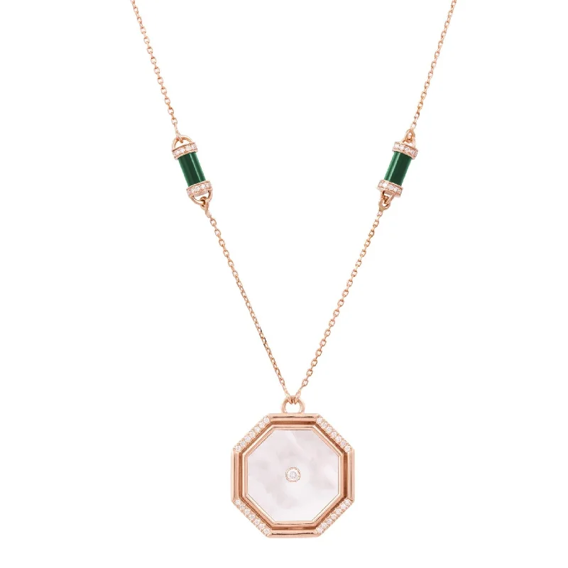 Rose Gold Necklaces for Women-Mother of Pearl Hexagon Amulet Necklace