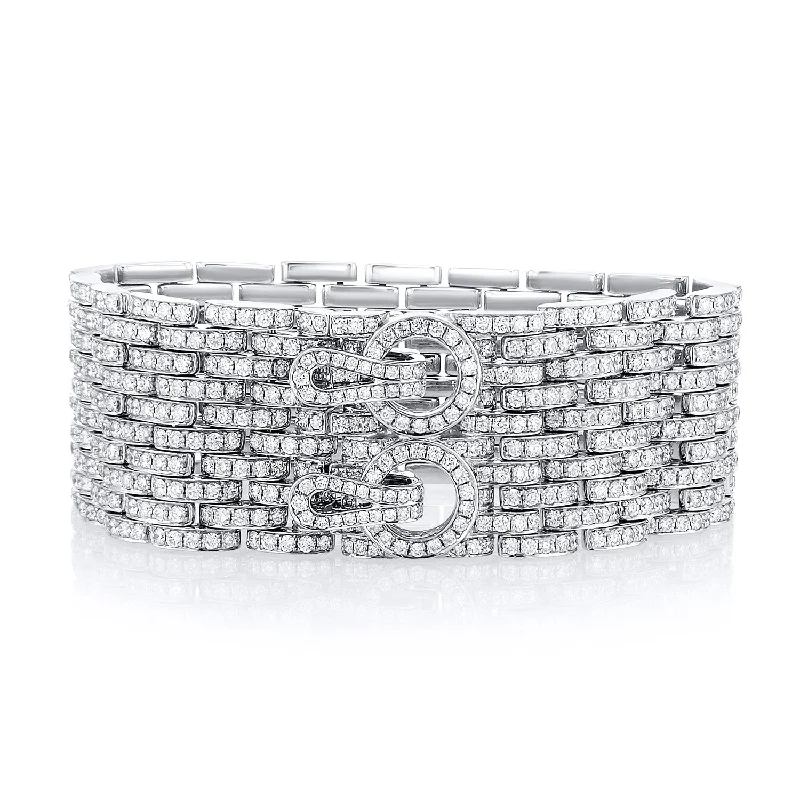 CubicZirconiaBracelets-16.91 Carat Natural Diamond Carpet Bracelet in 18K White Gold