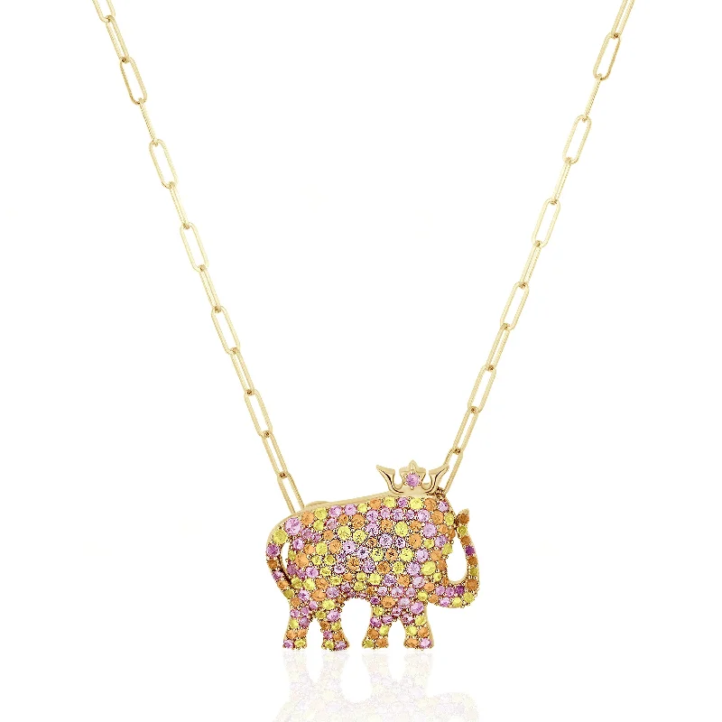 Personalized Jewelry for Gifts-Multi-Sapphire Elephant Pendant Necklace