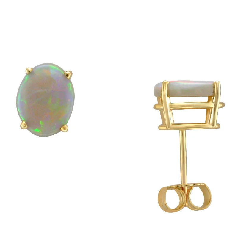 Pearly Stud Earrings-Designer Earrings-14KT YELLOW GOLD 2.00 CTW OVAL OPAL EARRINGS