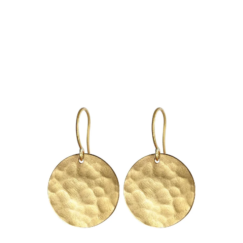 Silver Earrings for Brides-Handmade Gold Earrings-18K Gold Medium Hammered Disc Earrings