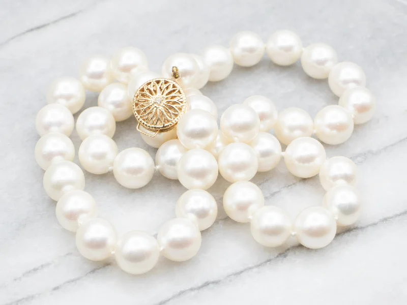 Stylish Choker Necklaces-Big White Pearl Beaded Necklace with Diamond Clasp