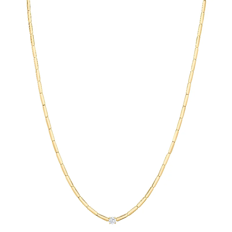 Vintage Style Chain Necklaces-Single Diamond Bezel Collar