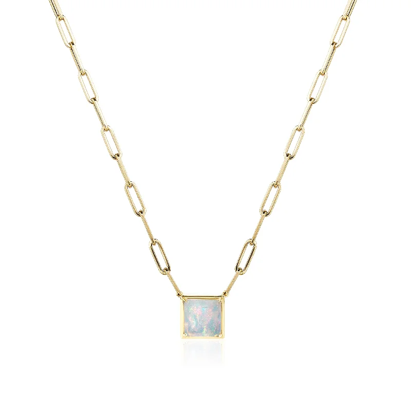 Triple Strand Necklaces-Square Opal Pendant Necklace