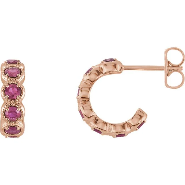 Hot Pink Earrings-Multi-Color Earrings-14KT GOLD 1.12 CTW PNK TOURMALINE J HOOP EARRINGS