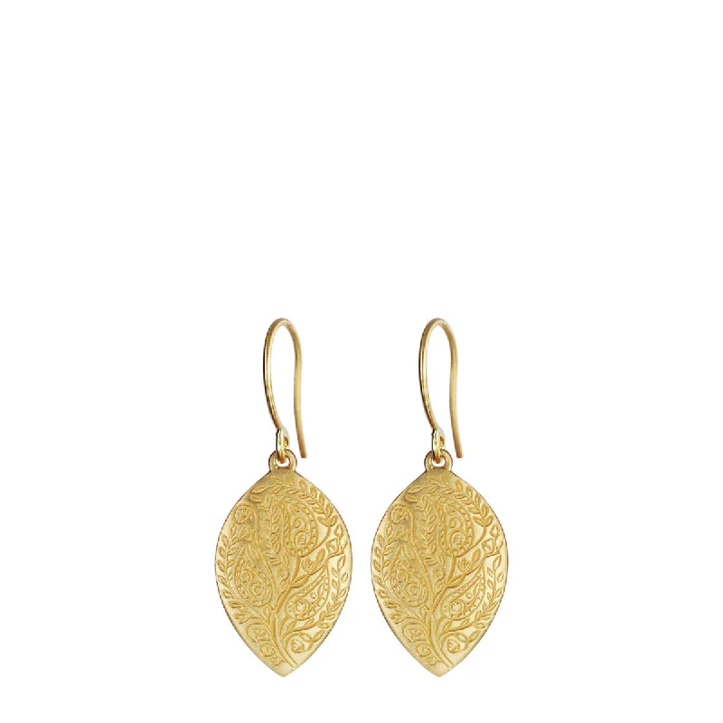 Drop Earrings for Evening-Luxury Stud Earrings-18K Gold Medium Engraved Paisley Earrings