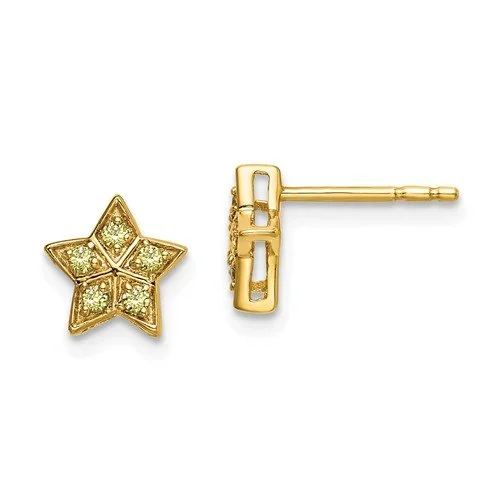 Art Deco Earrings-Gold Earrings for Birthday-14KT YELLOW GOLD 0.20 CTW YELLOW SAPPHIRE STAR EARRINGS