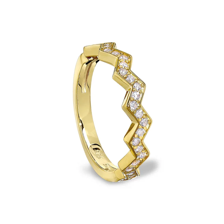 Women'sRings-Gold Vermeil Sterling Silver Micropave Ups and Downs Ring with Simulated Diamonds