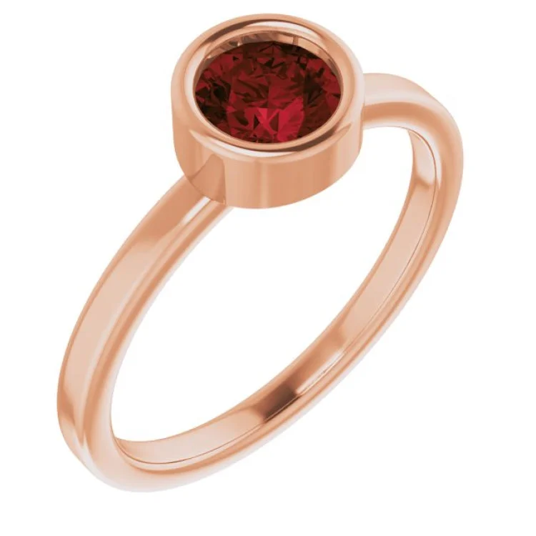 MoonRings-14K Rose 5.5 mm Natural Mozambique Garnet Ring