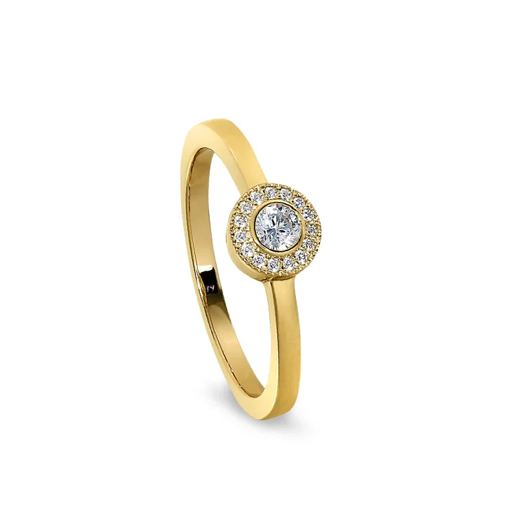 AchievementRings-Gold Finish Sterling Silver Micropave Round Simulated Diamond Ring with Simulated Diamonds Size 6