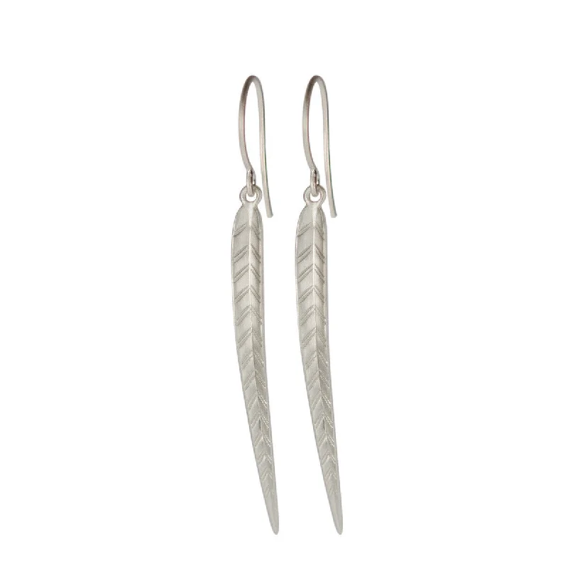 Bright Gold Earrings-Artistic Earrings-Sterling Silver Long Leaf Earrings