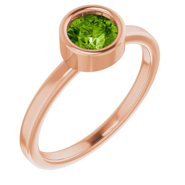 SisterRings-14K Rose 5.5 mm Natural Peridot Ring