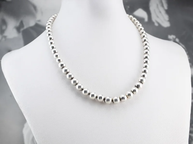 Elegant Diamond Necklaces-Sterling Silver Graduated Beaded Ball Necklace