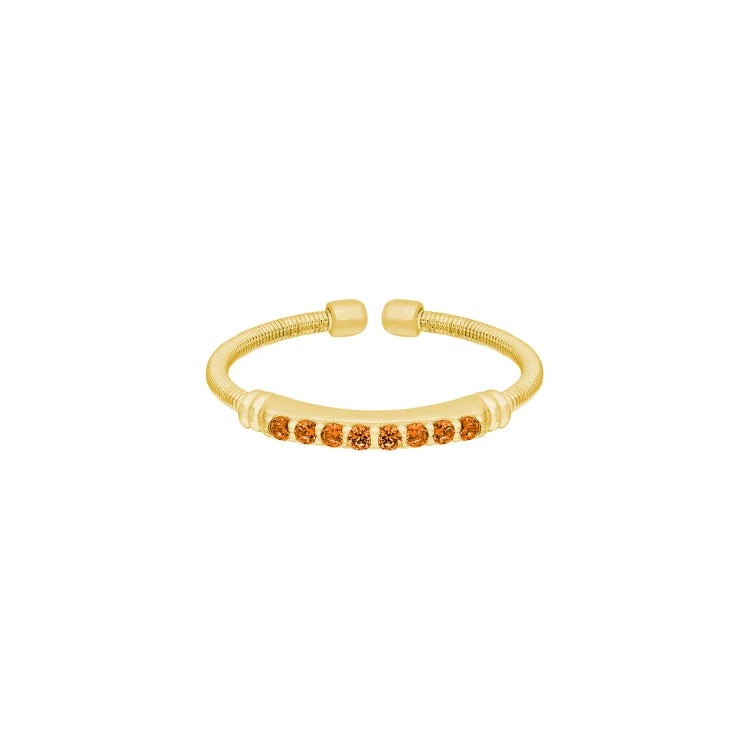 BeachRings-Gold Finish Sterling Silver Cable Cuff Ring with Simulated Citrine Birth Gems - November