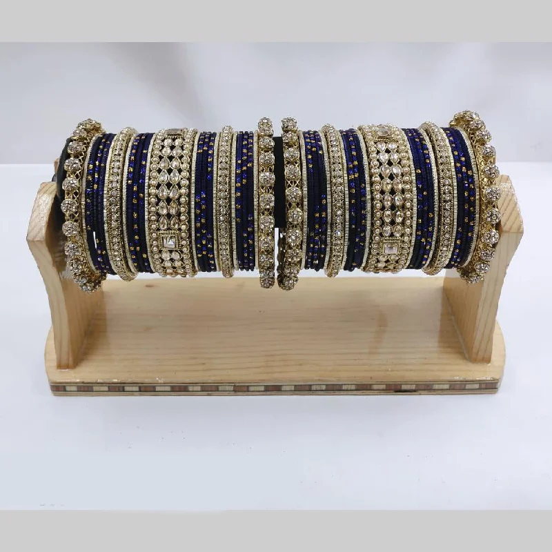 Set Of Bangles For Party Wear-Pooja Bangles Gold Plated Crystal And Austrian Stone Pearls Bangles Set