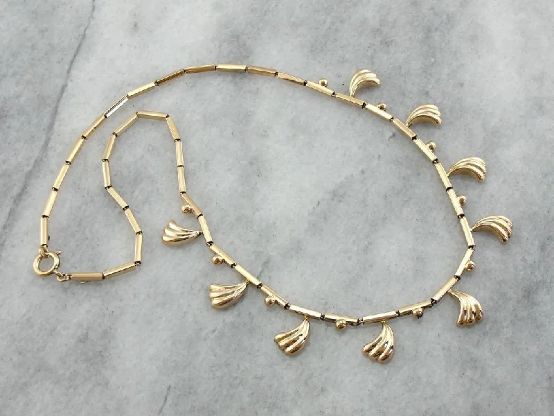 Vintage Gold Necklaces for Sale-Modernist and Ancient: Tribal Style  Link Necklace with Decorative Charms