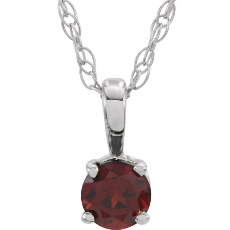 Birthstone Charm Necklaces-14K White 3 mm Natural Mozambique Garnet Youth Solitaire 14" Necklace