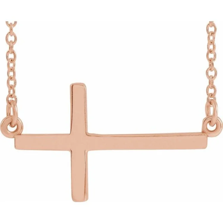 Chunky Necklaces for Fashion Lovers-14K Rose 22x11.5 mm Sideways Cross 16-18" Necklace