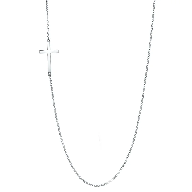 Contemporary Style Necklaces-Sterling Silver Sideways Cross Necklace